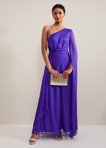 Phase Eight Darby Silk One Shoulder Dress Purple Canada | HEPBKN-627